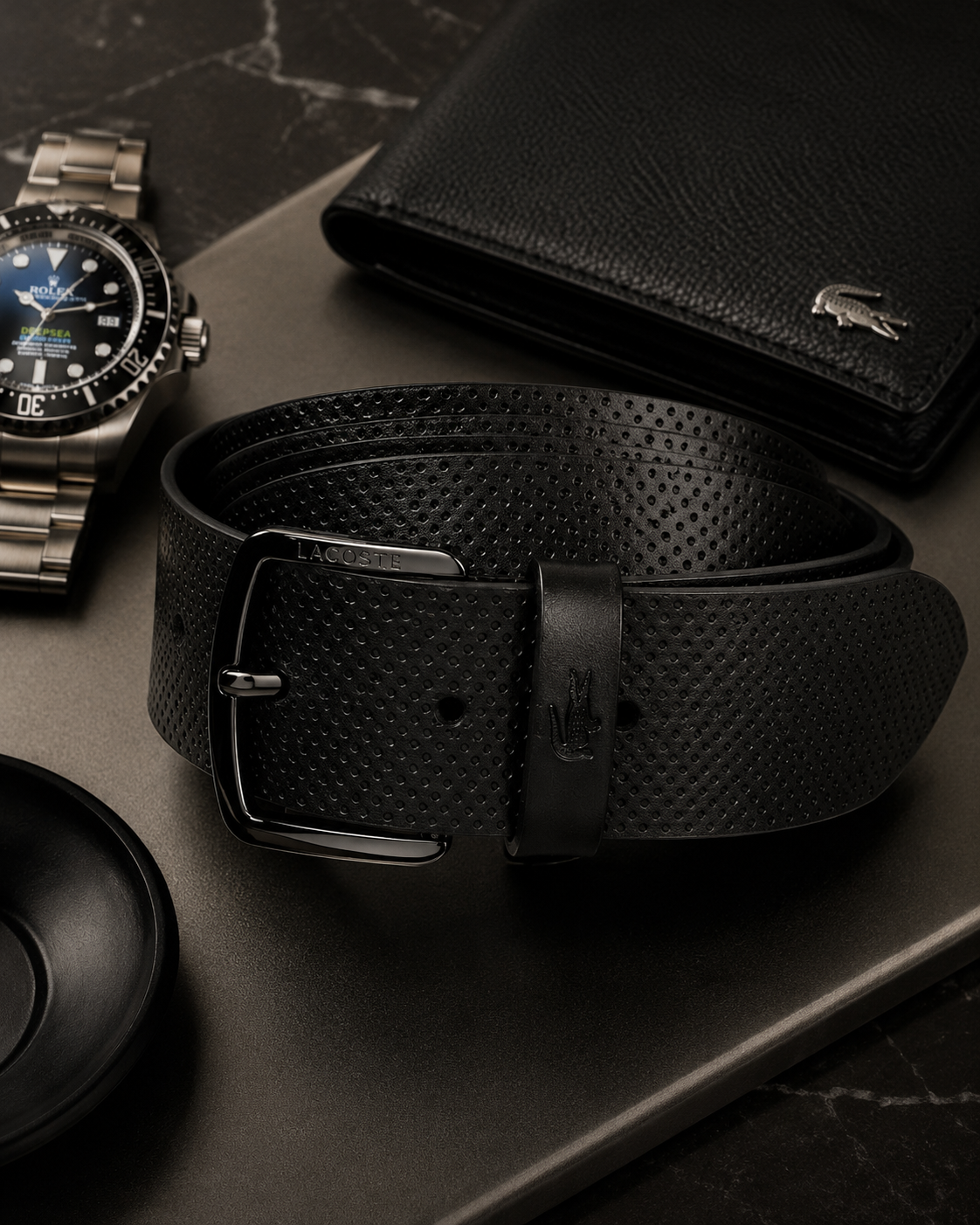 Lacoste Perforated Leather Belt Black RC4084 000