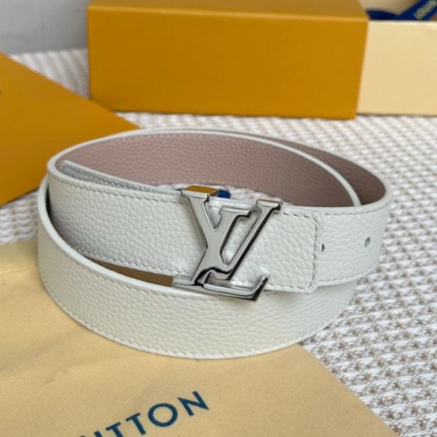LOUIS VUITTON LV 30 MM BELTS IN WHITE AND PINK PASTEL CALFSKIN SILVER HARDWARE