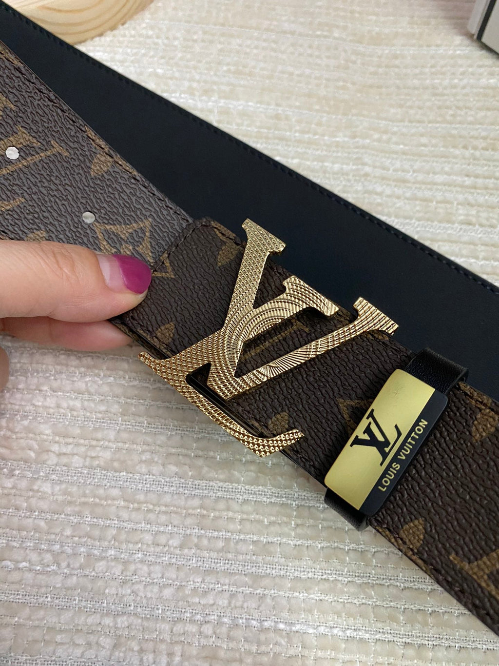 LOUIS VUITTON LV 25S BELT 38 MM IN DARK BROWN CALFSKIN PRINT PATTERNS 593286
