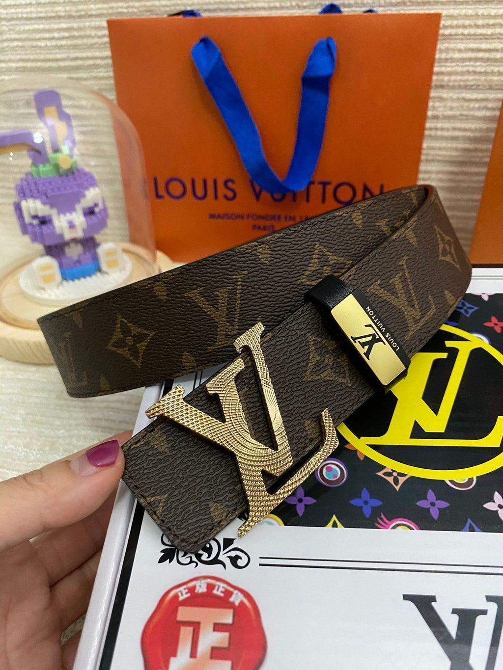 LOUIS VUITTON LV 25S BELT 38 MM IN DARK BROWN CALFSKIN PRINT PATTERNS 593286