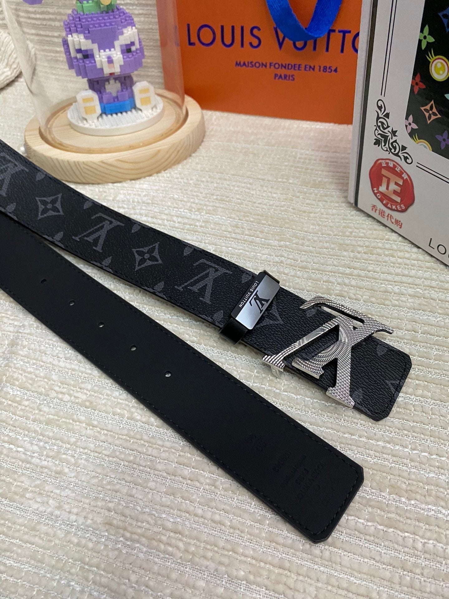 LOUIS VUITTON LV 25S BELT 38 MM IN BLACK CALFSKIN PRINT PATTERNS 593287