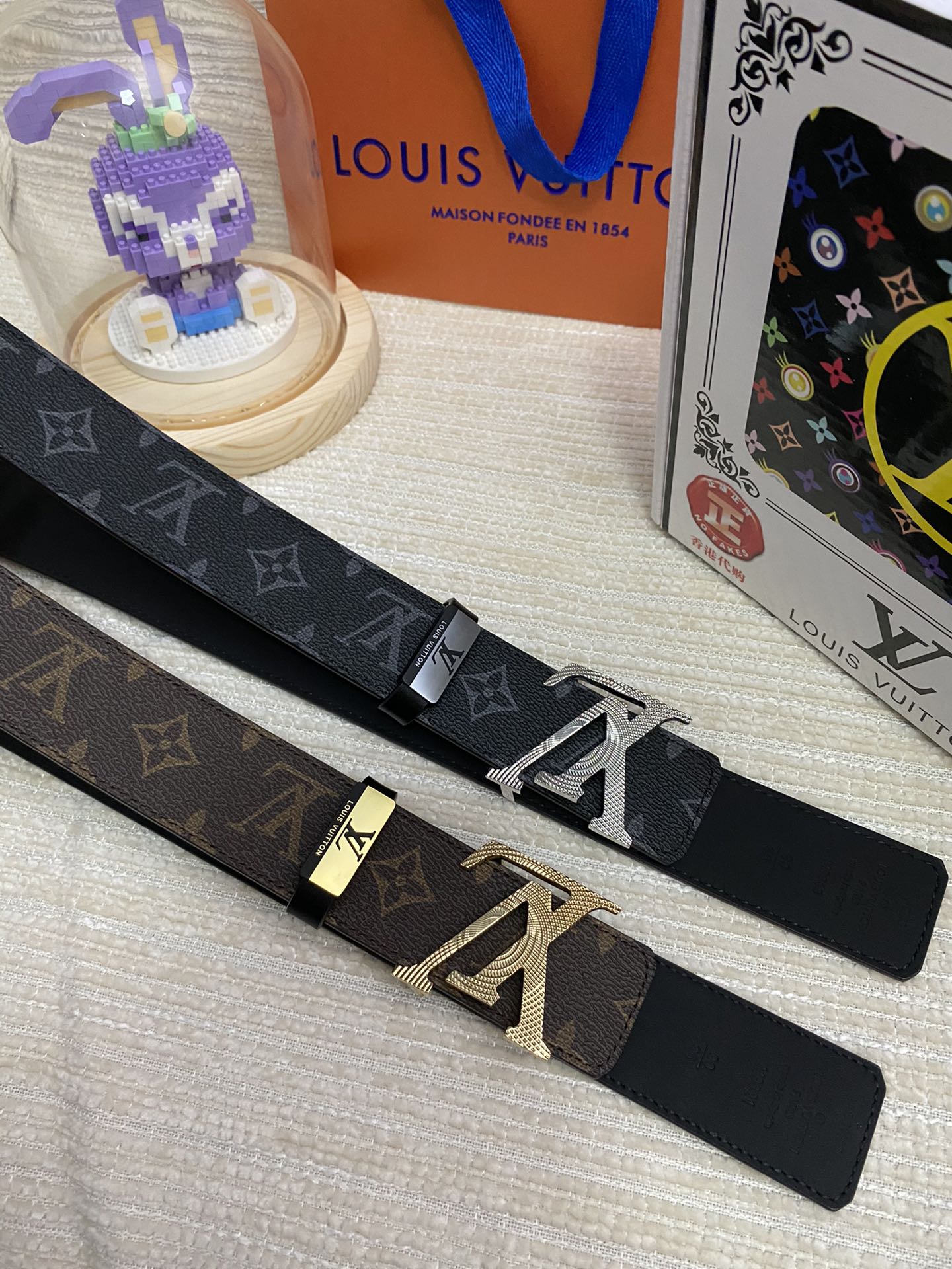 LOUIS VUITTON LV 25S BELT 38 MM IN BLACK CALFSKIN PRINT PATTERNS 593287