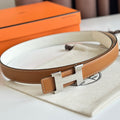 HM Silver Constance & Reverible Belt Brown White Leather 125375 |Hermès belt