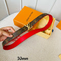 LOUIS VUITTON LV Initiales 30mm Reversible Belt Gold Rotating Buckle Red Brown Leather