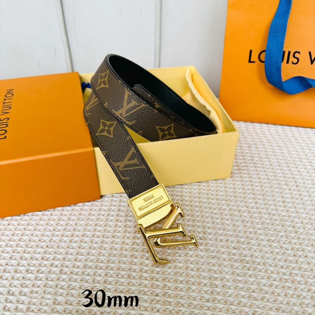 LOUIS VUITTON LV Initiales 30mm Reversible Belt Gold Rotating Buckle Black Brown Leather