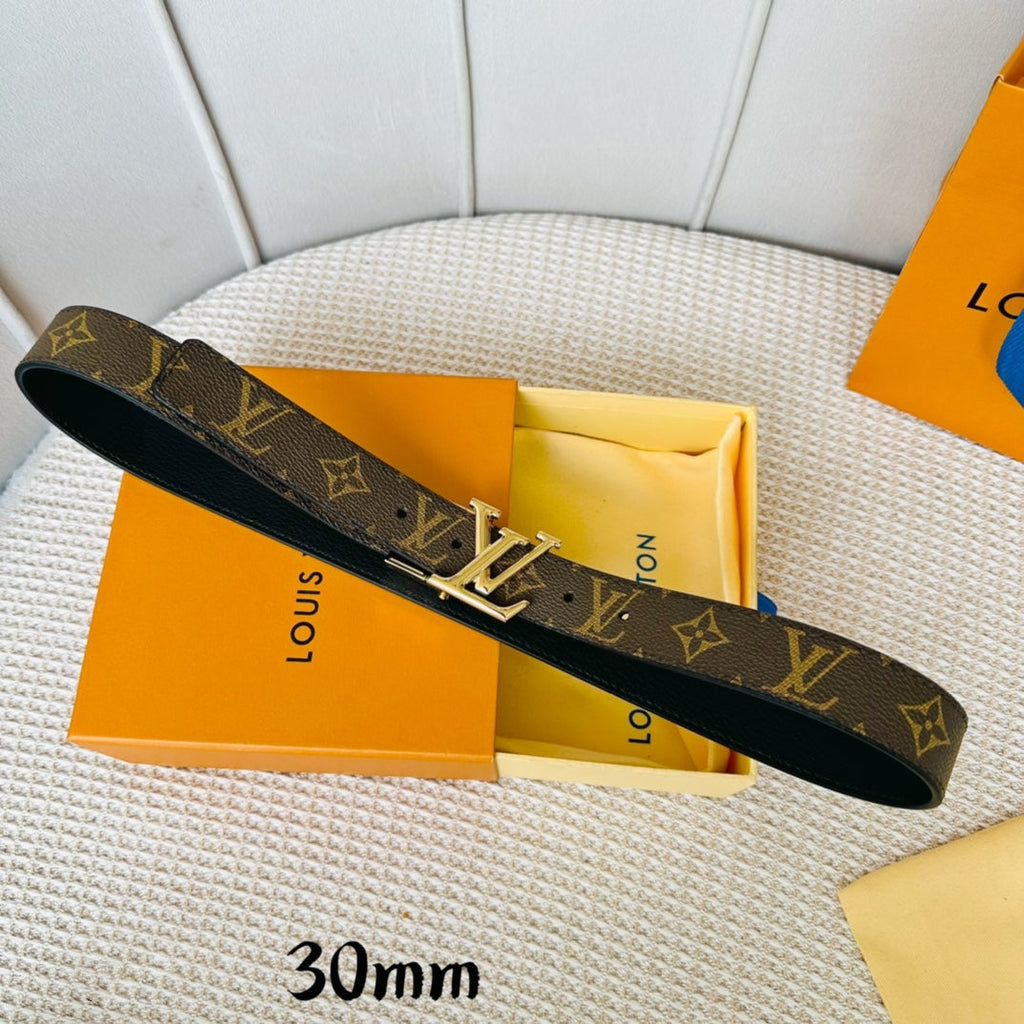 LOUIS VUITTON LV Initiales 30mm Reversible Belt Gold Rotating Buckle Black Brown Leather