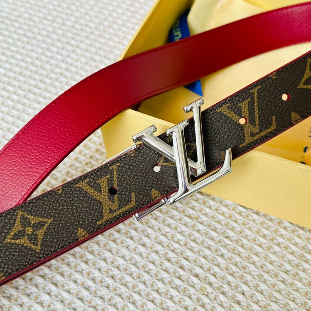 LOUIS VUITTON LV Initiales 30mm Reversible Belt Silver Rotating Buckle Burgundy Brown Leather