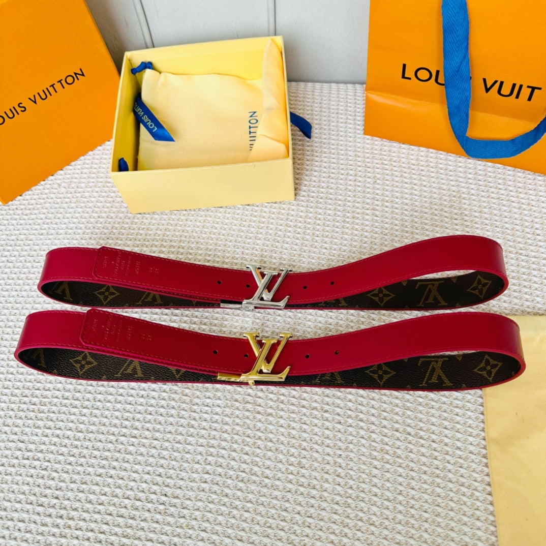 LOUIS VUITTON LV Initiales 30mm Reversible Belt Gold Rotating Buckle Burgundy Brown Leather