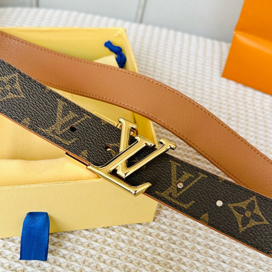 LOUIS VUITTON LV Initiales 30mm Reversible Belt Gold Rotating Buckle Tan Brown Leather
