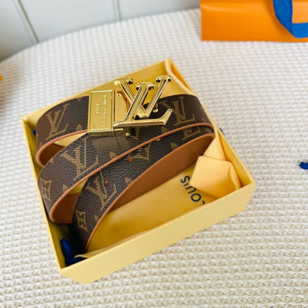 LOUIS VUITTON LV Initiales 30mm Reversible Belt Gold Rotating Buckle Tan Brown Leather