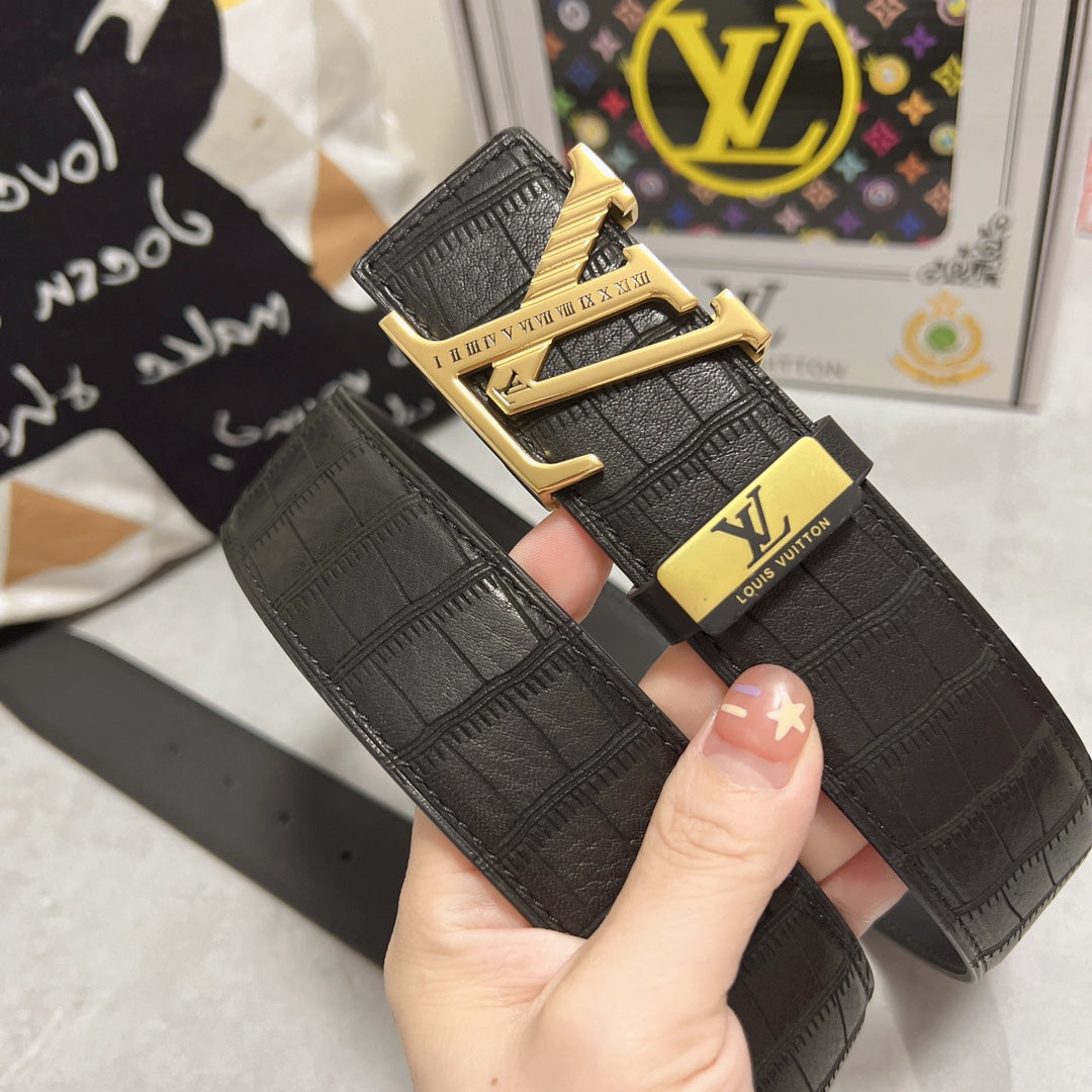 LOUIS VUITTON LV 25S BELT 38 MM IN BLACK CALFSKIN 593268
