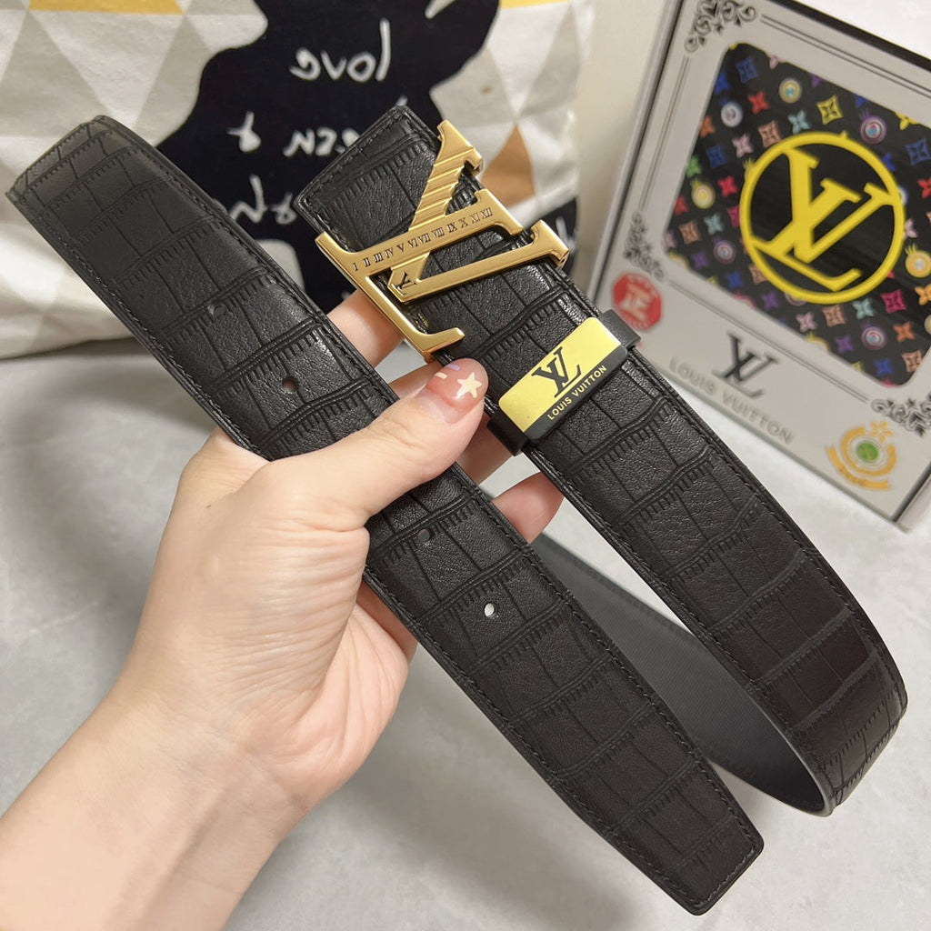 LOUIS VUITTON LV 25S BELT 38 MM IN BLACK CALFSKIN 593268