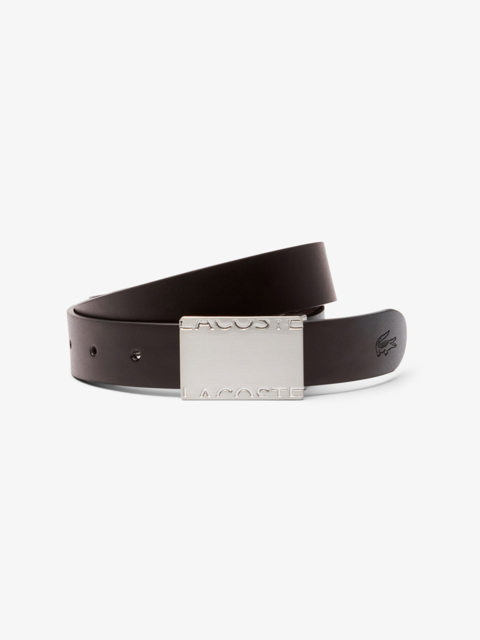 LACOSTE Smooth Leather Belt and 2 Buckle Gift Set Black Brown
