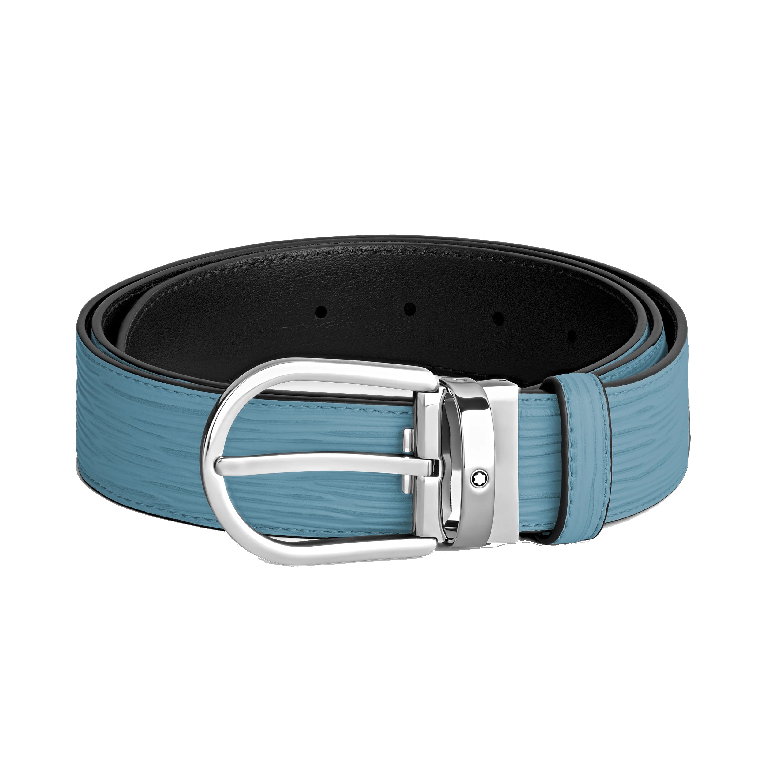 Montblanc belt 35 mm smoked blue leather with horseshoe buckle 199645