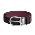 Montblanc reversible belt 35 mm black grained/cassis leather with horseshoe buckle 199665