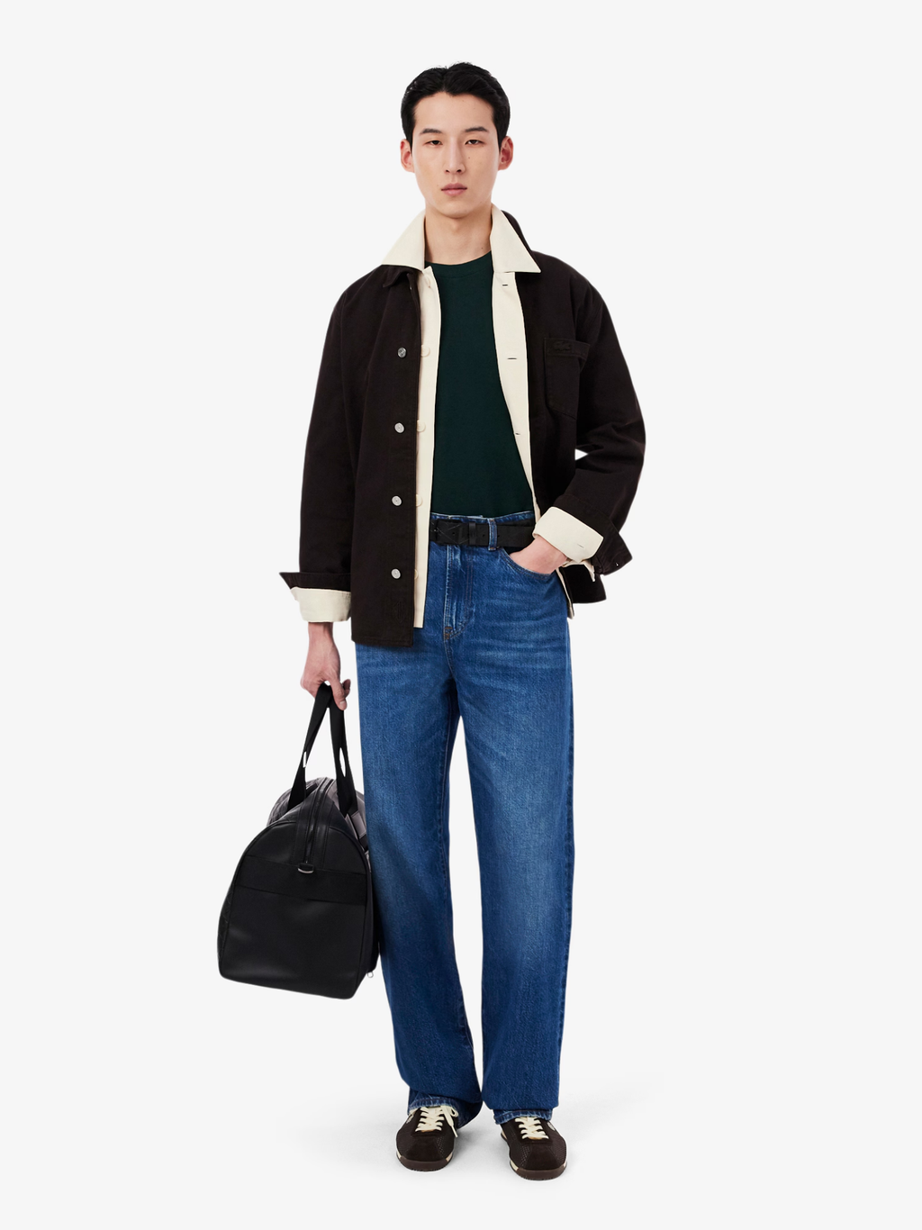 LACOSTE Monogram Leather Belt Black