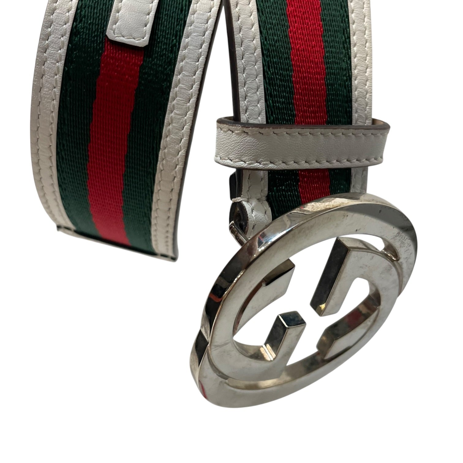 GUCCI/Belt/Leather/WHT/M's/INTERLOCKING G RED GREEN LINE