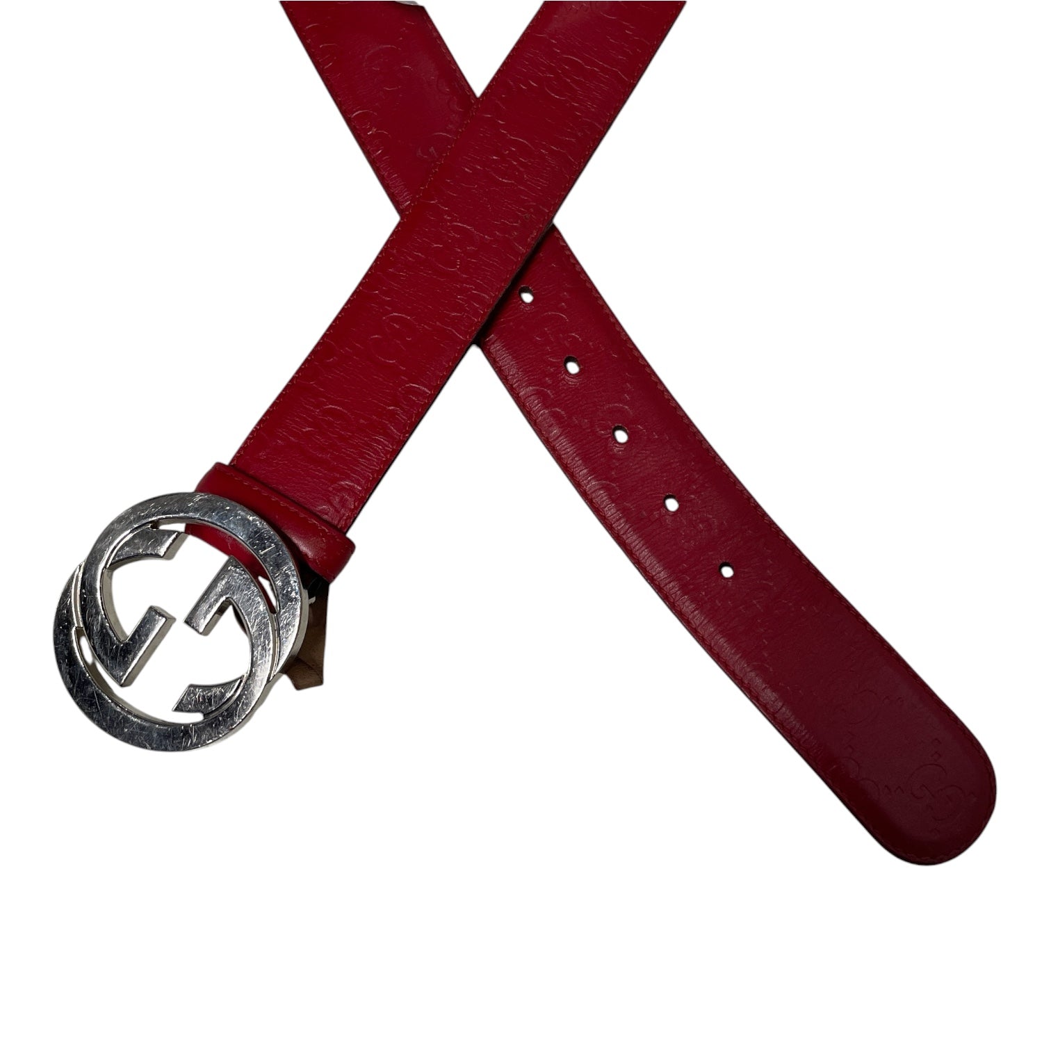 GUCCI/Belt/Monogram/Leather/RED/M's/GUCCISIMA/ SLV GG/ 104-42