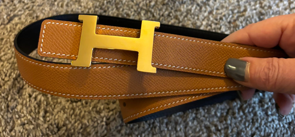 H Hermes Tan/Black Leather Reversible Belt 2637 | Hermès belt