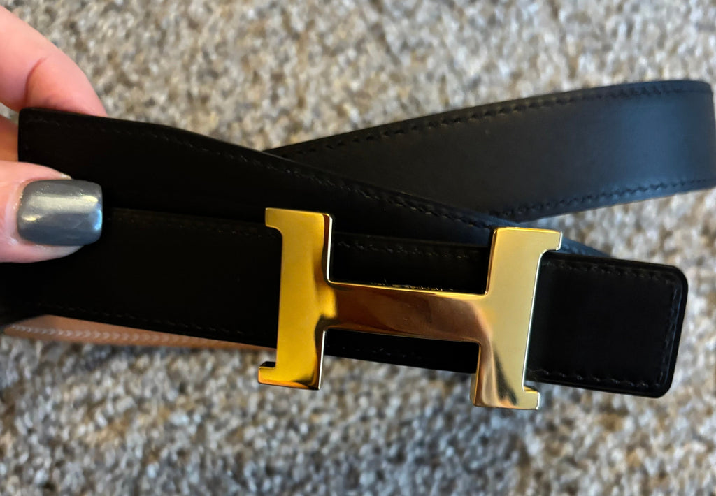 H Hermes Tan/Black Leather Reversible Belt 2637 | Hermès belt