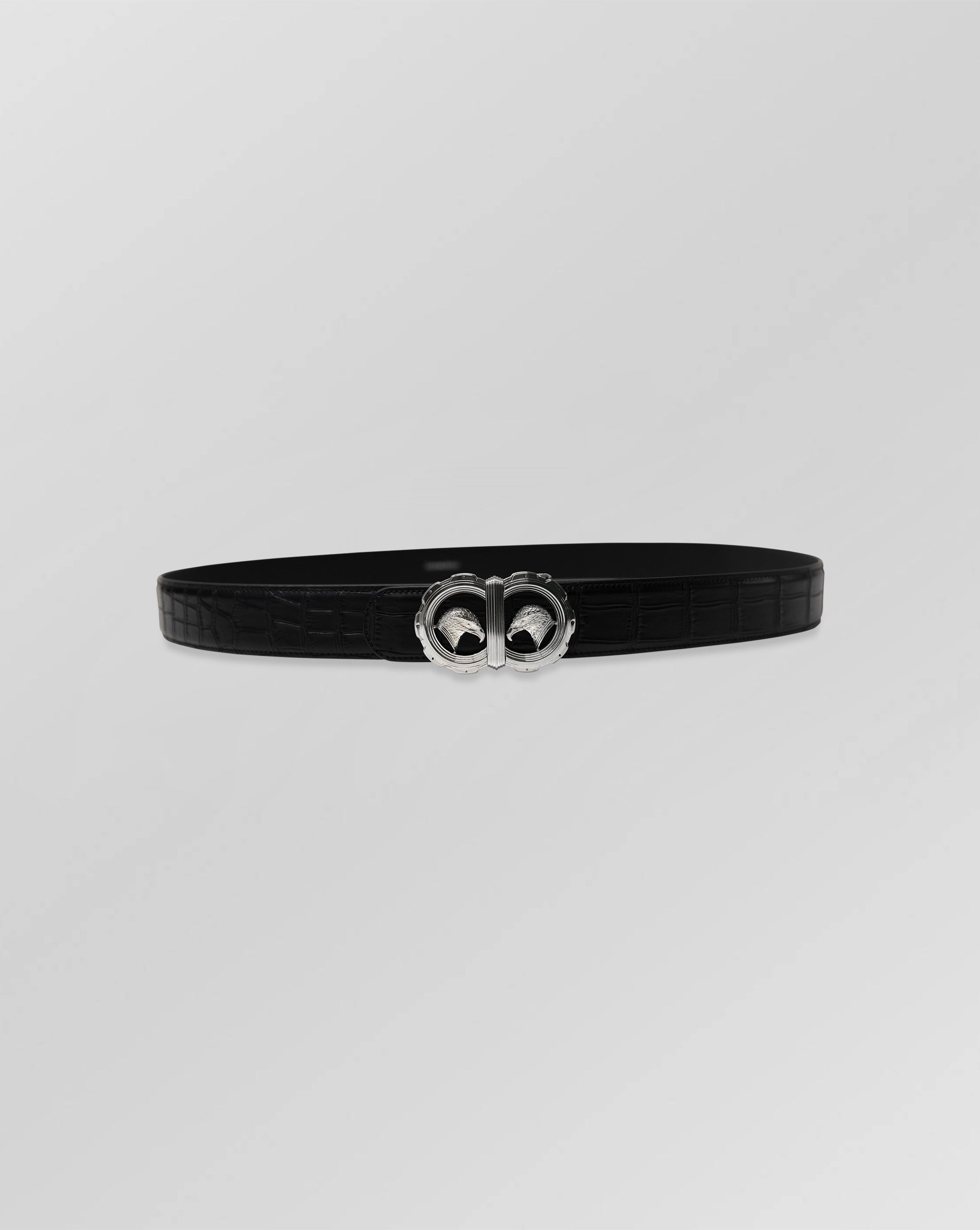 Stefano Ricci Crocodile Leather Eagle Buckle Belt – Black Luxury Dress Belt