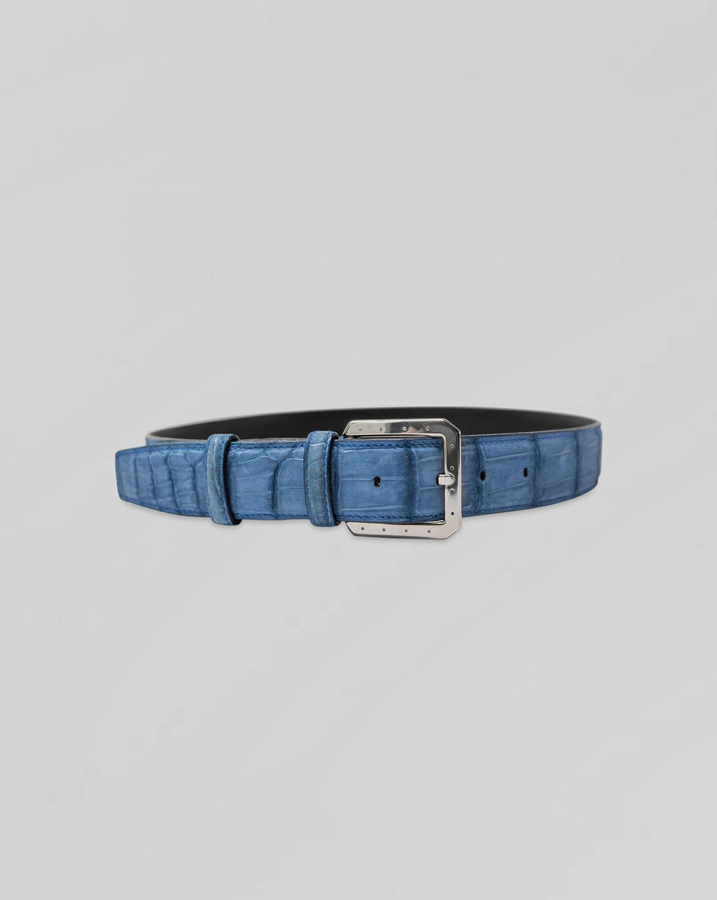 Stefano Ricci Blue Crocodile Leather Belt Silver Buckle