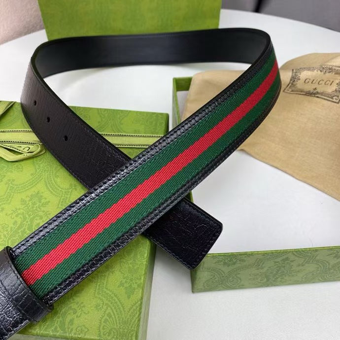 GG BELT DOUBLE BLACK G BUCKLE CANVAS FABRIC WIRE 3.8CM