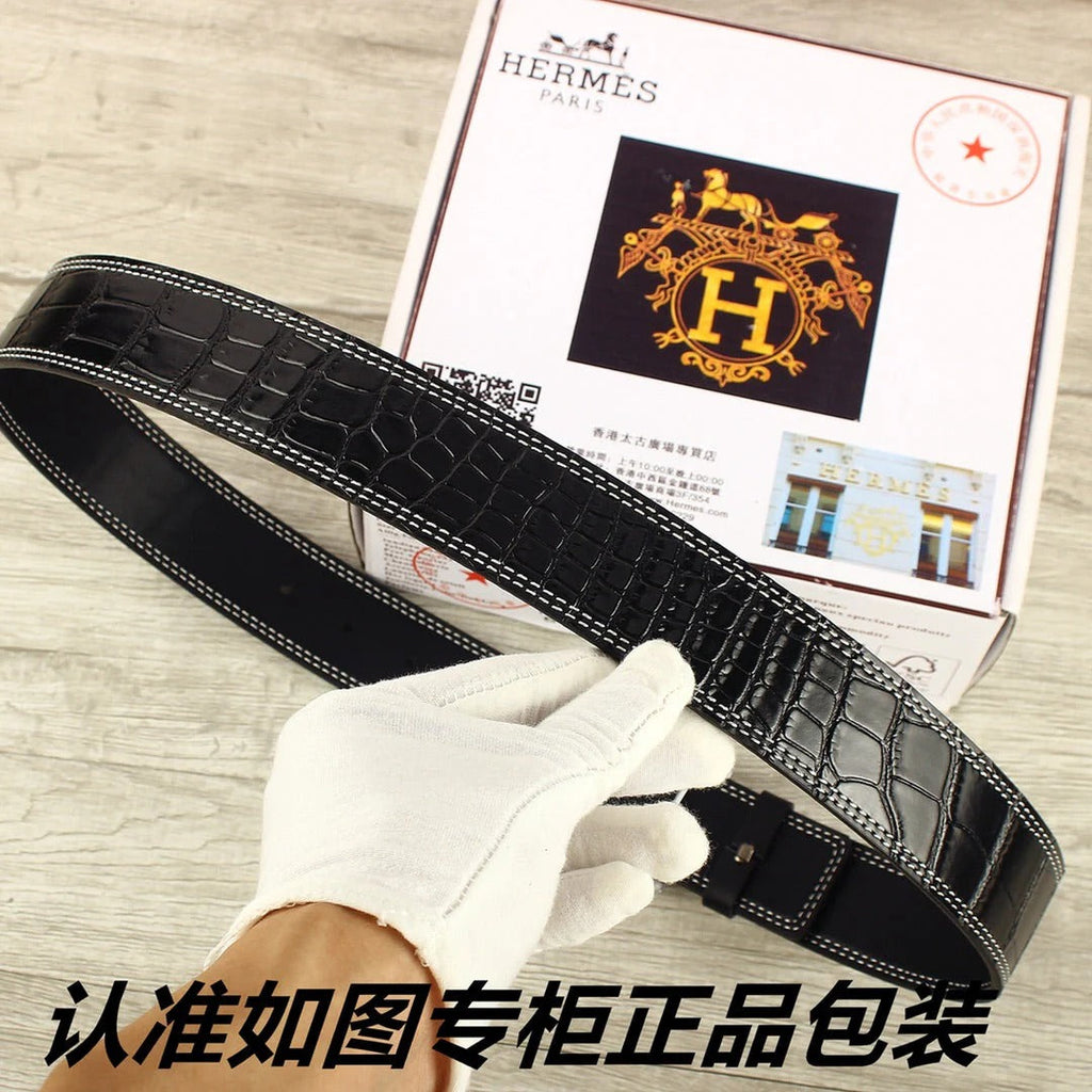 HM Original Belt 38mm Black Crocodile Pattern Sliver Buckle 620265 | Hermès belt