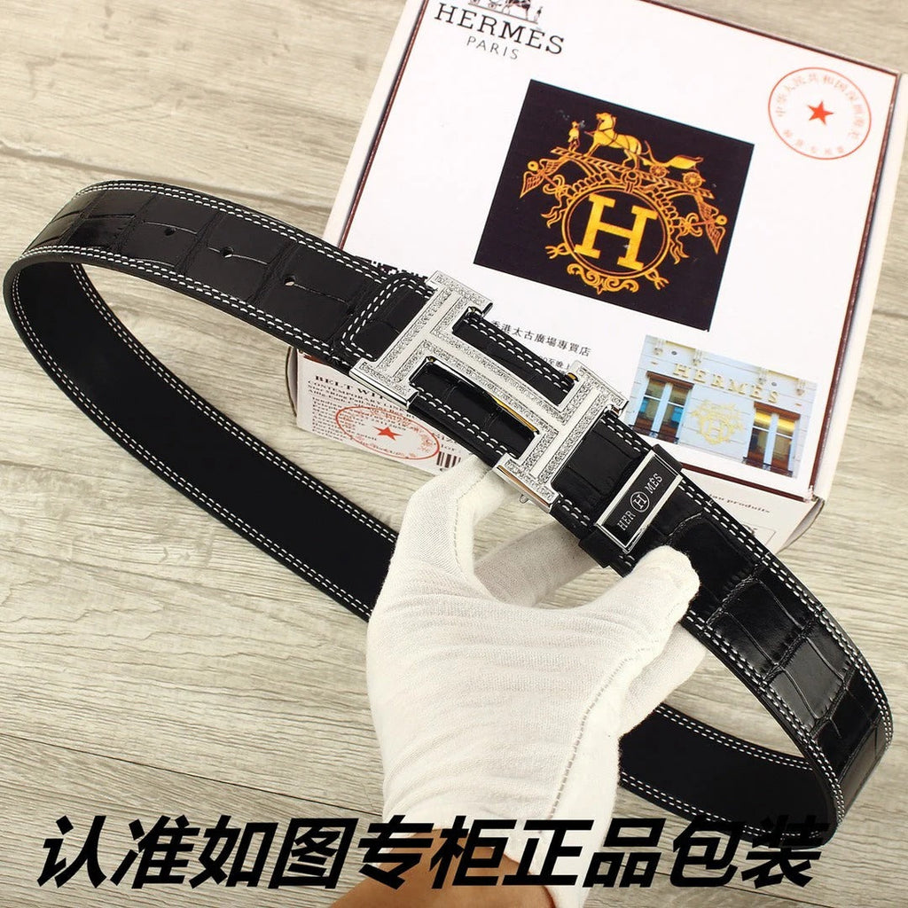 HM Original Belt 38mm Black Crocodile Pattern Sliver Buckle 620265 | Hermès belt