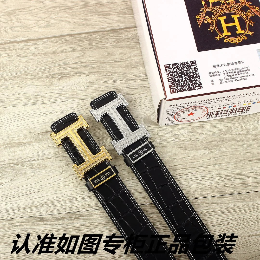 HM Original Belt 38mm Black Crocodile Pattern Gold Buckle 620264 |Hermès belt