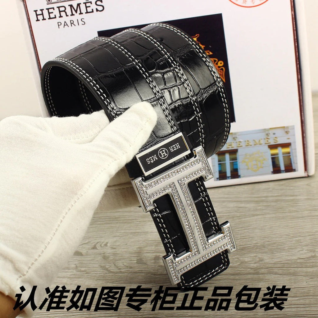 HM Original Belt 38mm Black Crocodile Pattern Sliver Buckle 620265 |Hermès belt
