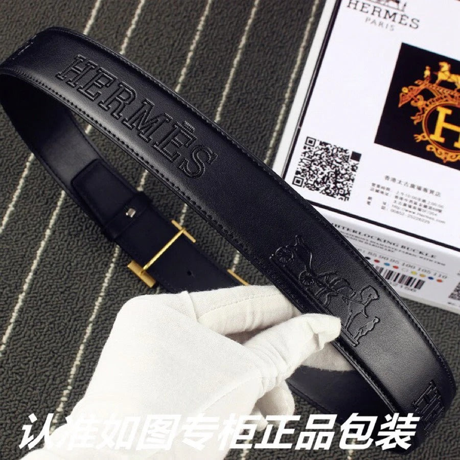 HM Original Belt 38mm Black Cowhide Gold Buckle 620273 | Hermès belt