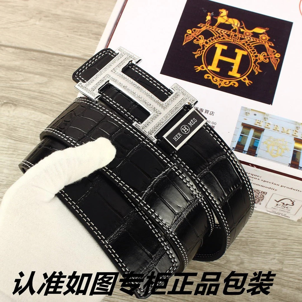HM Original Belt 38mm Black Crocodile Pattern Sliver Buckle 620265 | Hermès belt
