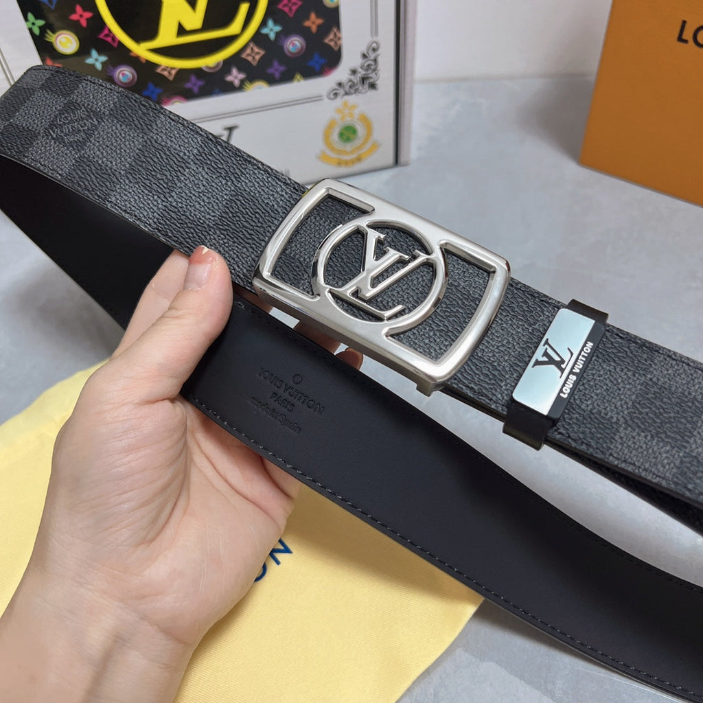 LOUIS VUITTON LV 25S BELT 38 MM IN BLACK MIX GREY CALFSKIN 593229