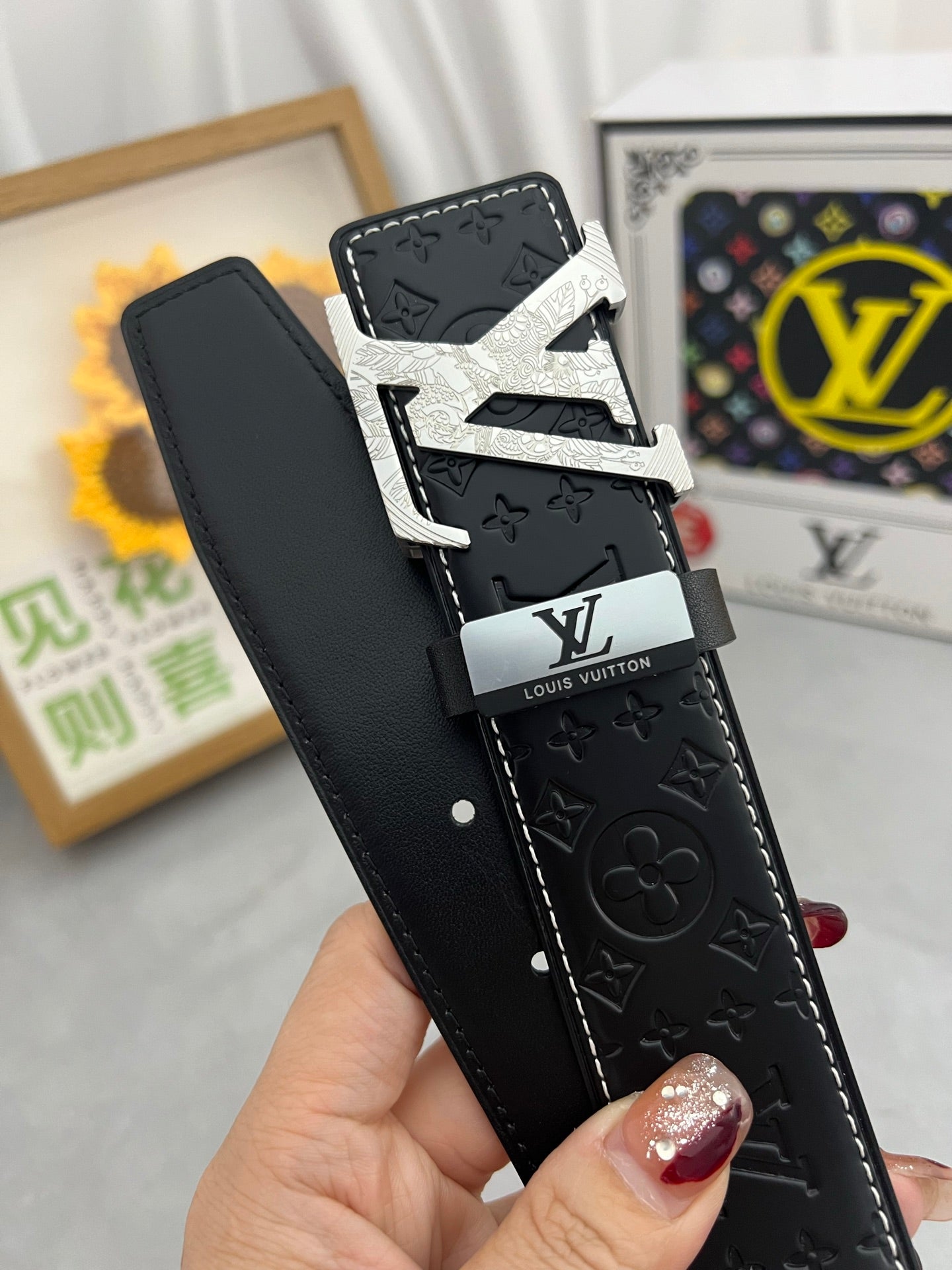 LOUIS VUITTON LV 25S BELT 38 MM IN BLACK CALFSKIN STAMP LOGO 593292