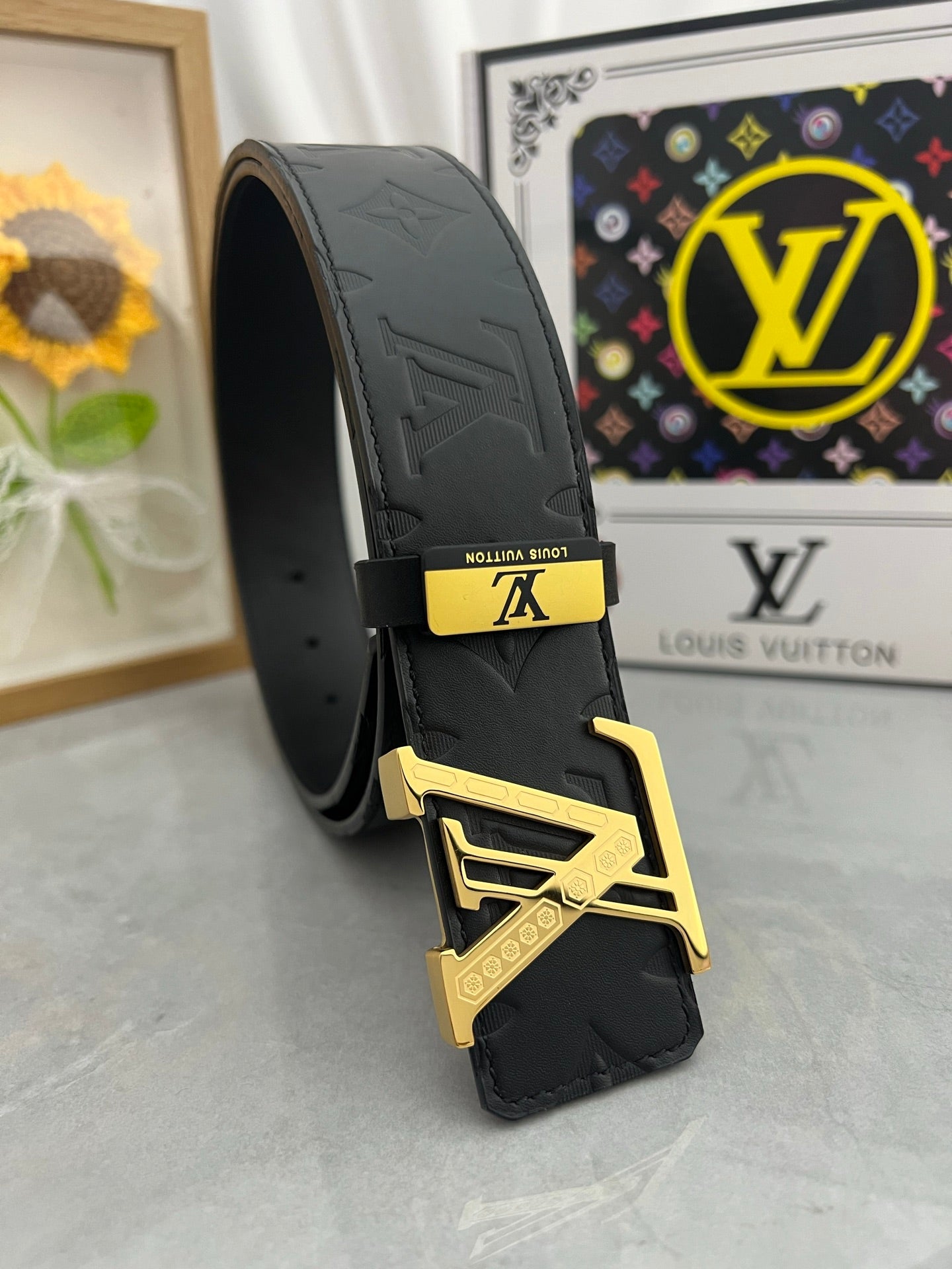 LOUIS VUITTON LV 25S BELT 38 MM IN BLACK CALFSKIN 593277