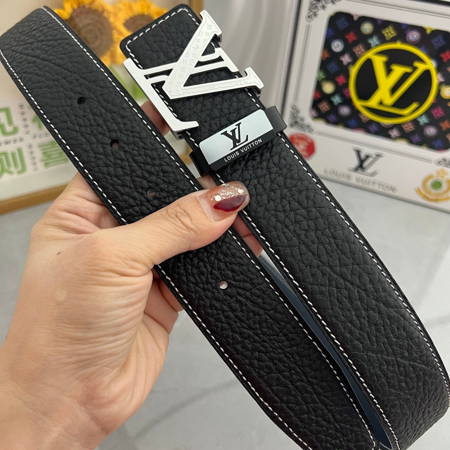 LOUIS VUITTON LV 25S BELT 38 MM IN BLACK CALFSKIN 593289