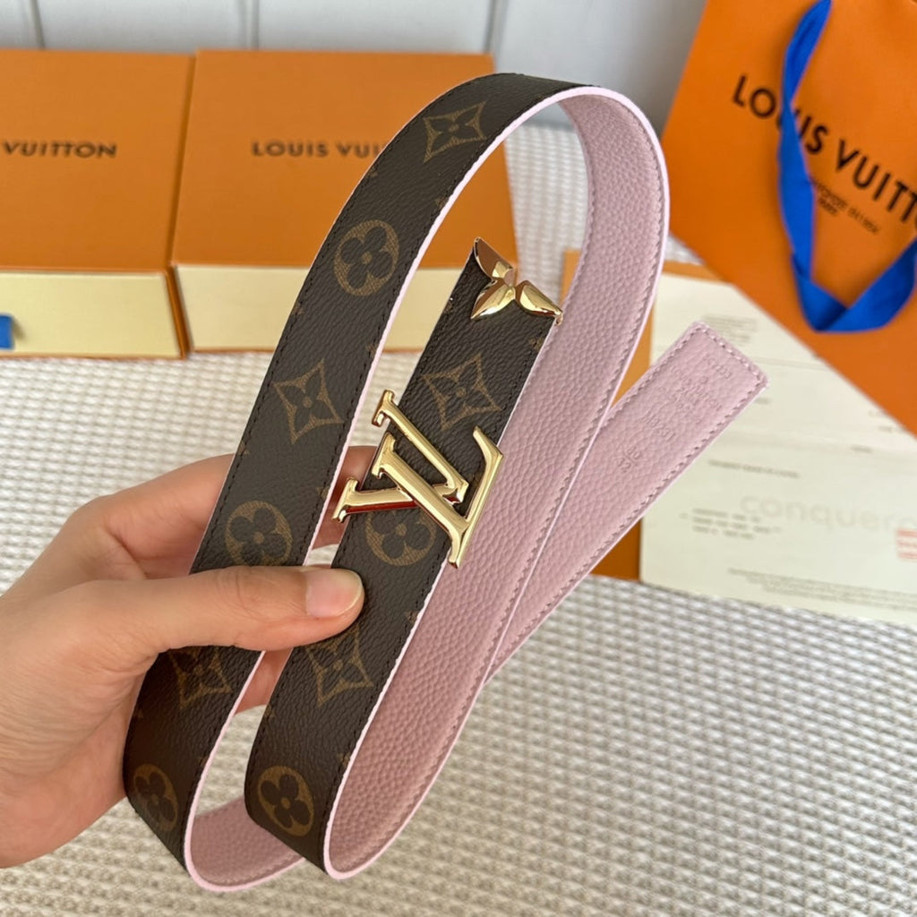 LOUIS VUITTON PRETTY LV 30MM REVERSIBLE BELT IN LIGHT PINK CALFSKIN GOLD HARDWARE
