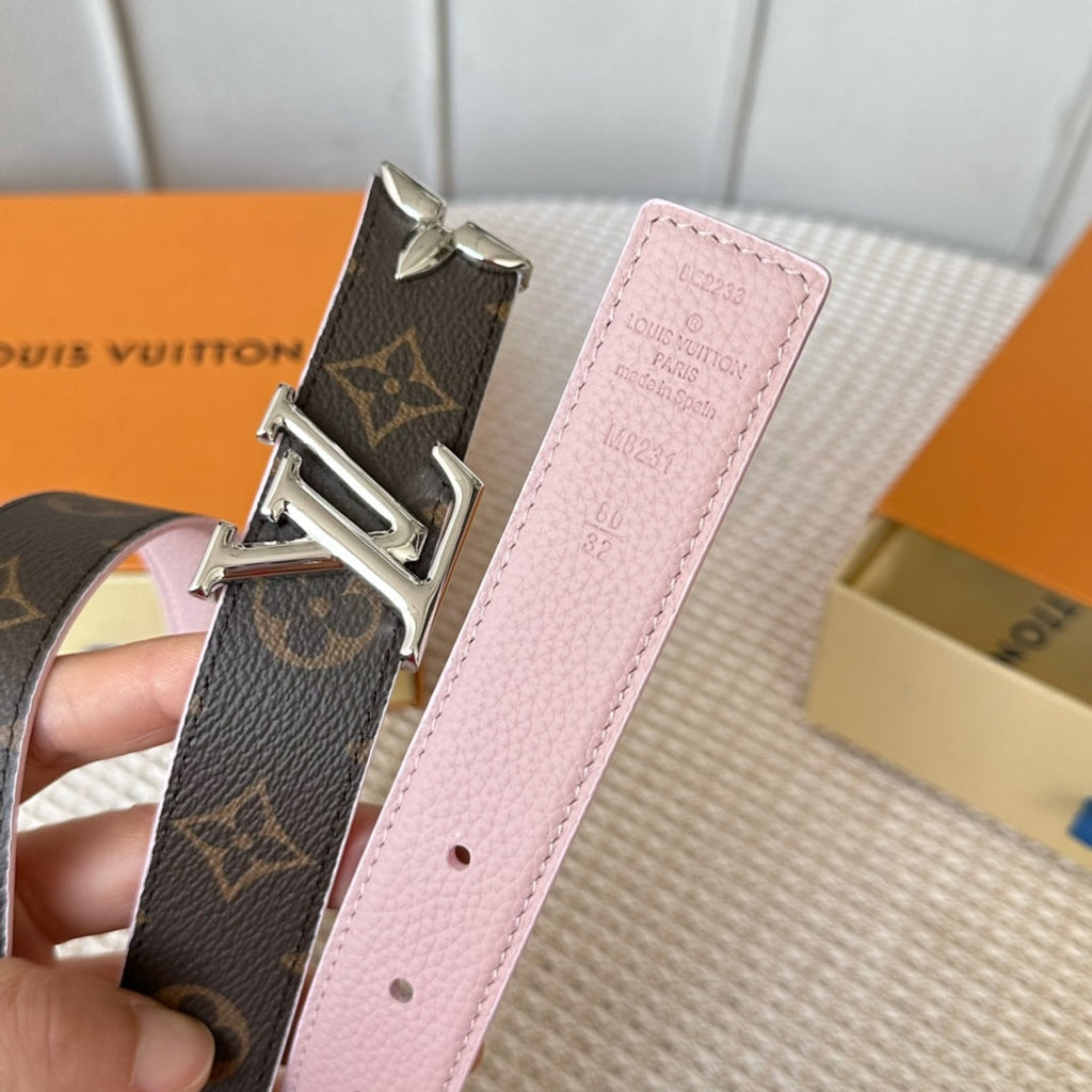 LOUIS VUITTON PRETTY LV 30MM REVERSIBLE BELT IN LIGHT PINK CALFSKIN SILVER HARDWARE