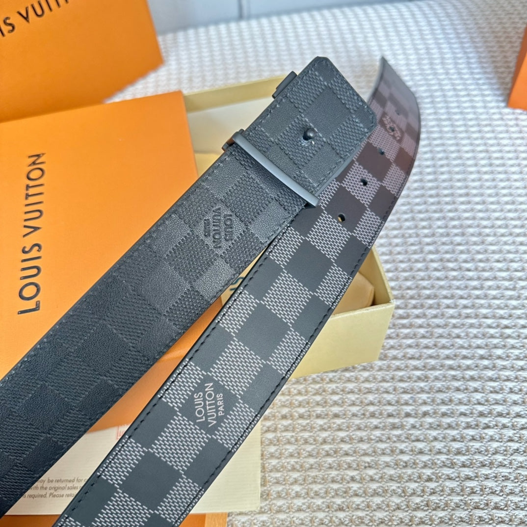 LOUIS VUITTON LV 25S BELT 40 MM IN BLACK MIX GREY CALFSKIN 593221