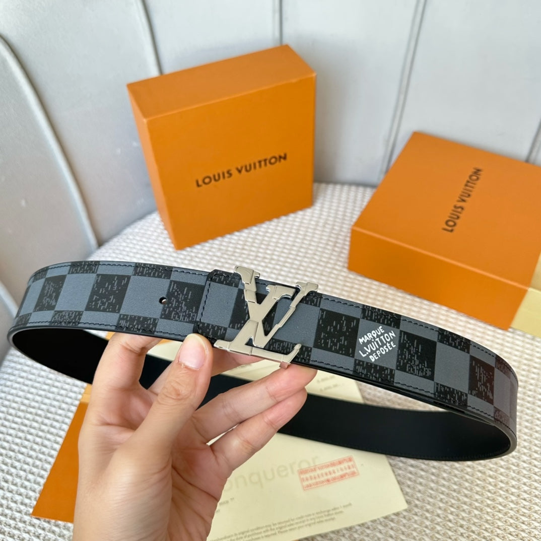 LOUIS VUITTON LV 25S BELT 40 MM IN BLACK MIX GREY CALFSKIN 593223
