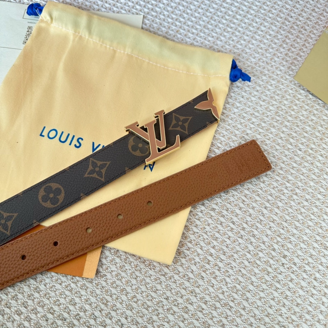 LOUIS VUITTON Pretty LV 30mm Reversible Belt Tan Gold Buckle Tan Brown Leather
