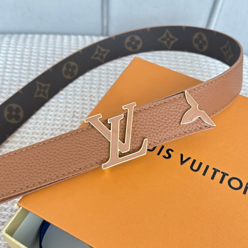 LOUIS VUITTON Pretty LV 30mm Reversible Belt Tan Gold Buckle Tan Brown Leather