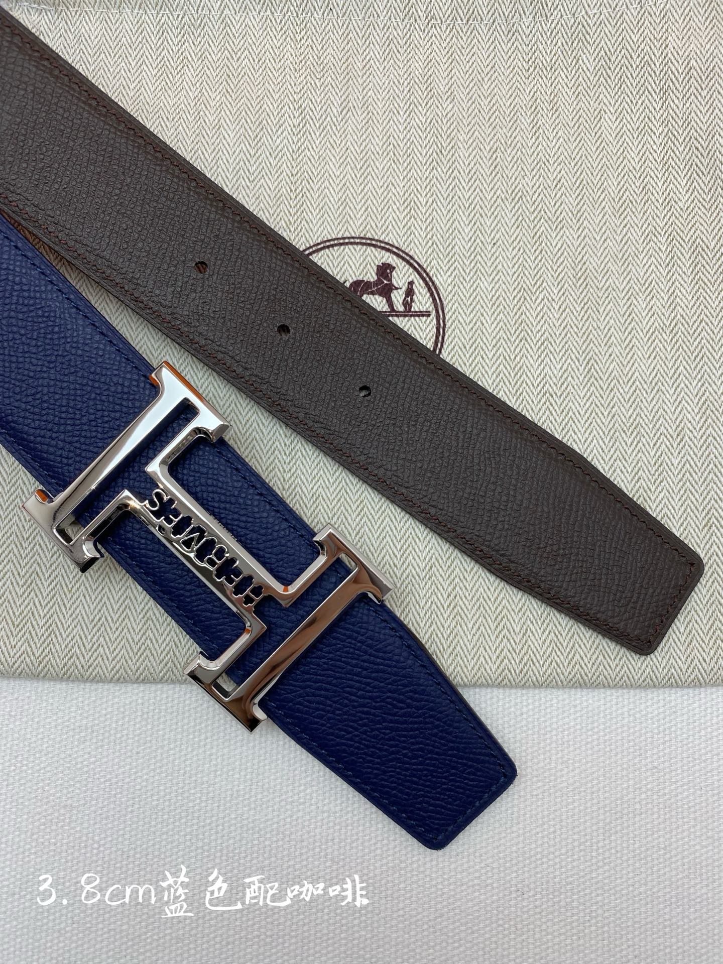 HM 3.8 Double-Sided Belt Black Dark Blue Gold Epsom Leather 200504 | Hermès belt