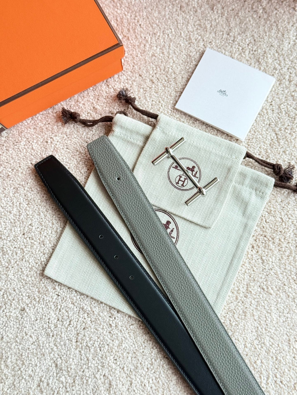 HM Silver H d'Ancre Belt Meyer Gray Leather 187775 |Hermès belt