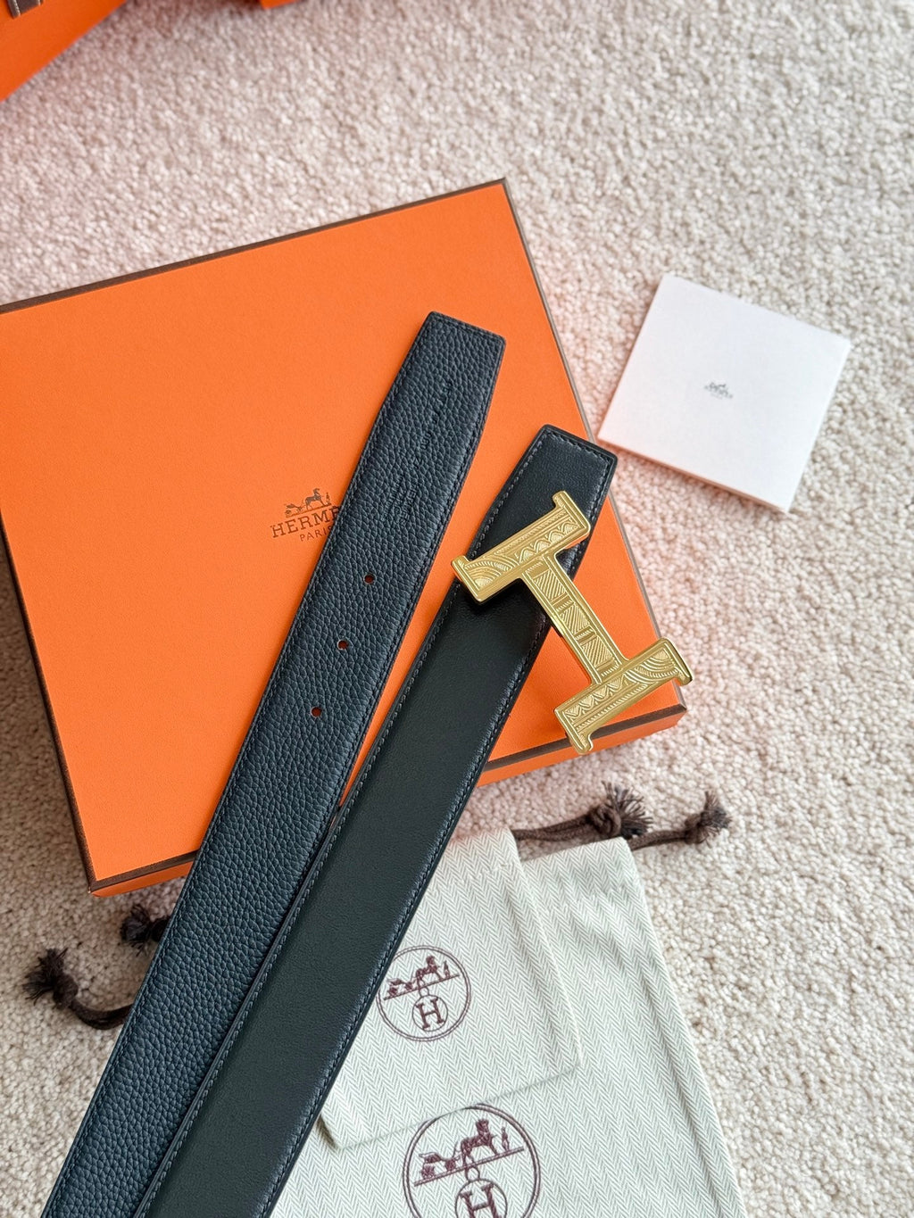 HM Gold Constance Touareg 38mm Belt Black Leather 188432 |Hermès belt