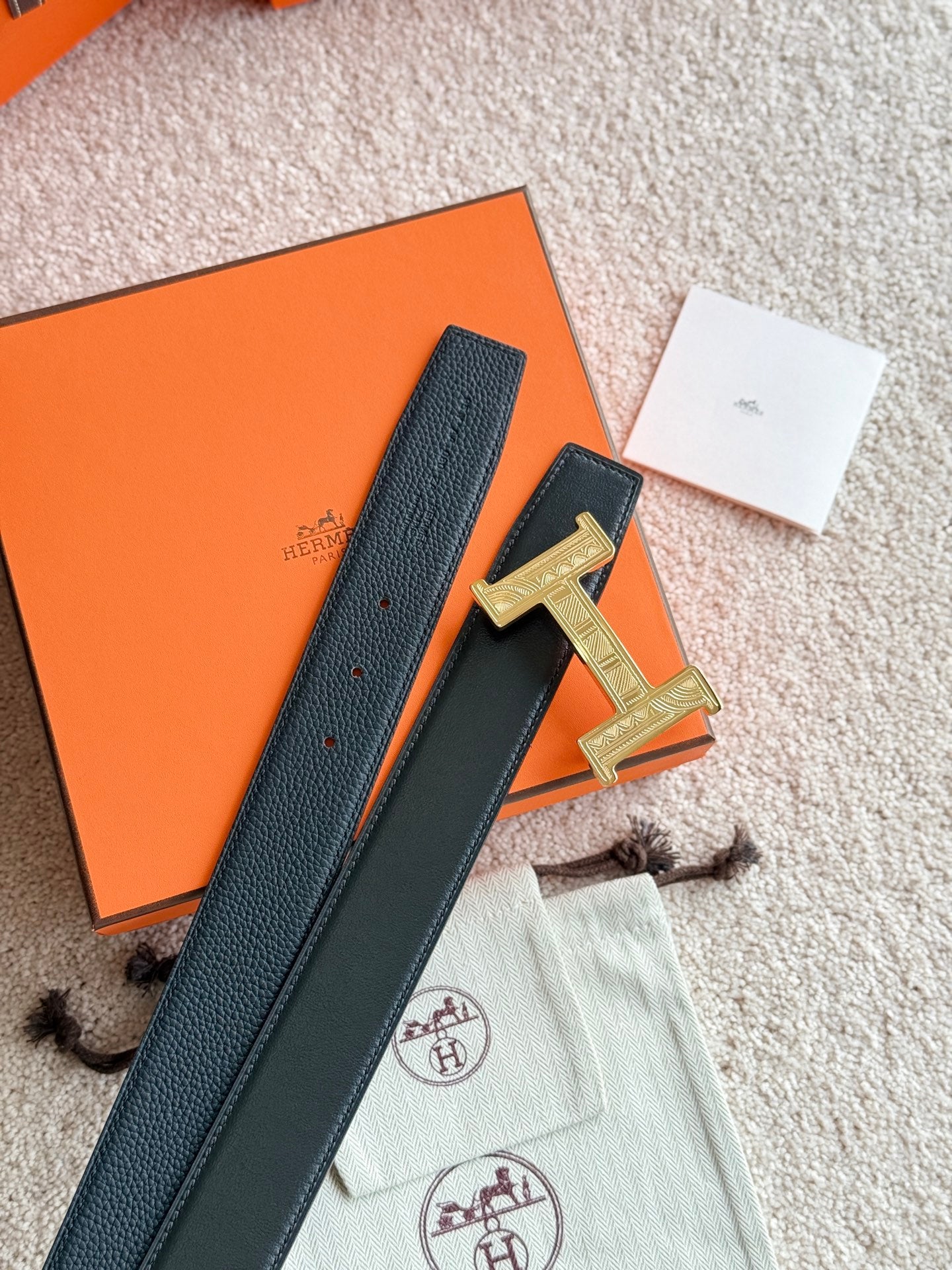 HM Gold Constance Touareg 38mm Belt Black Leather 188432 |Hermès belt