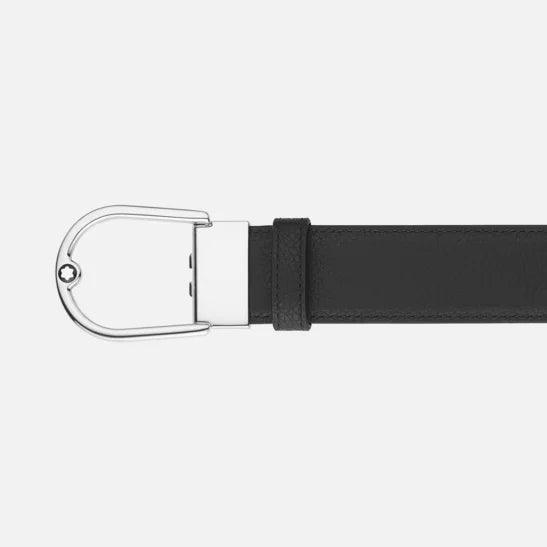 Montblanc belt 35mm horseshoe buckle reversible grained leather ebony/black 198632