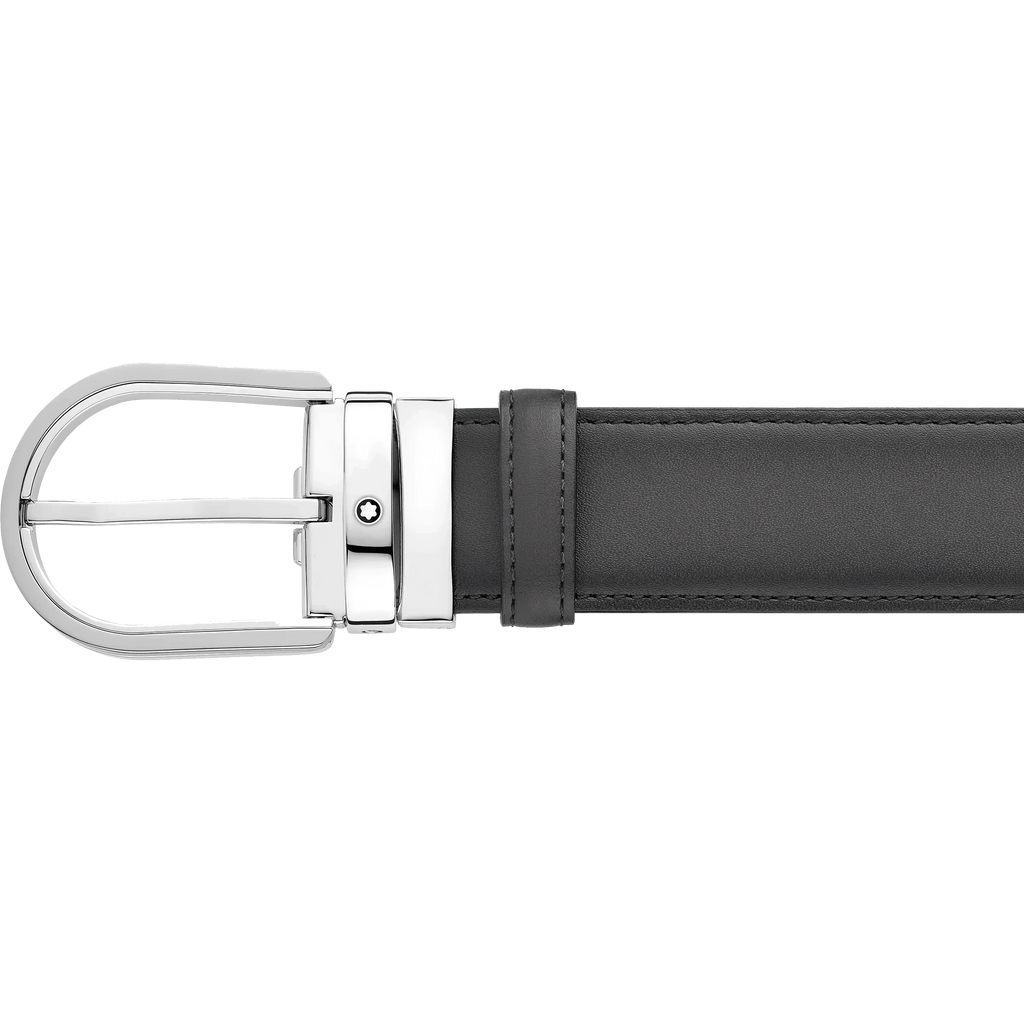 Montblanc 35mm gray leather belt with horseshoe buckle 129437